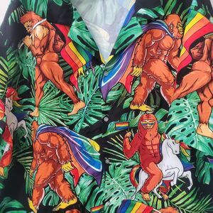 GarmentOne Pride Unicorn Muscle Ape Rainbow 2XL XXL Button Up Shirt Hawaiian